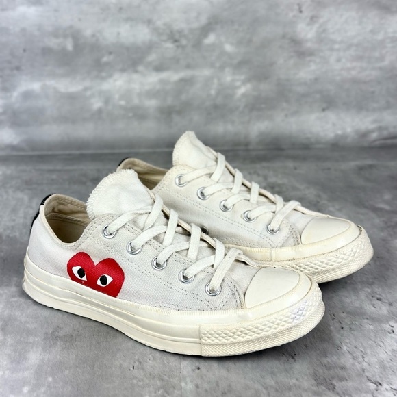 Converse Comme De Garcons Cream Heart Low Top Sneaker - Picture 1 of 11